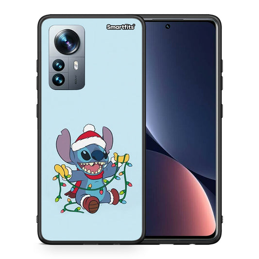 Θήκη Xiaomi 12 Pro Santa Stich από τη Smartfits με σχέδιο στο πίσω μέρος και μαύρο περίβλημα | Xiaomi 12 Pro Santa Stich case with colorful back and black bezels