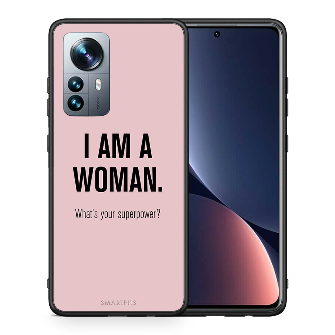 Θήκη Xiaomi 12 Pro Superpower Woman από τη Smartfits με σχέδιο στο πίσω μέρος και μαύρο περίβλημα | Xiaomi 12 Pro Superpower Woman case with colorful back and black bezels