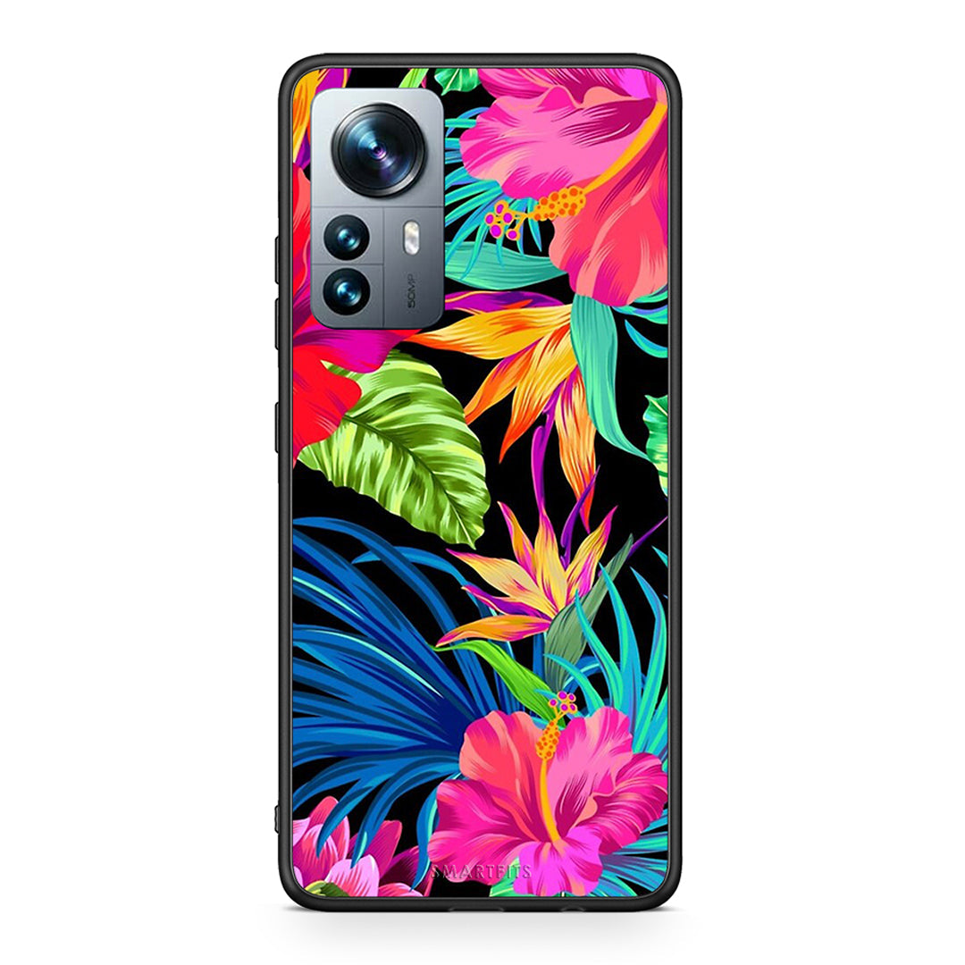 Xiaomi 12 Pro Tropical Flowers θήκη από τη Smartfits με σχέδιο στο πίσω μέρος και μαύρο περίβλημα | Smartphone case with colorful back and black bezels by Smartfits