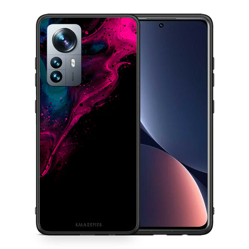 Θήκη Xiaomi 12 Pro Pink Black Watercolor από τη Smartfits με σχέδιο στο πίσω μέρος και μαύρο περίβλημα | Xiaomi 12 Pro Pink Black Watercolor case with colorful back and black bezels