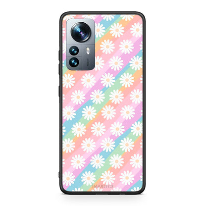 Xiaomi 12 Pro White Daisies θήκη από τη Smartfits με σχέδιο στο πίσω μέρος και μαύρο περίβλημα | Smartphone case with colorful back and black bezels by Smartfits