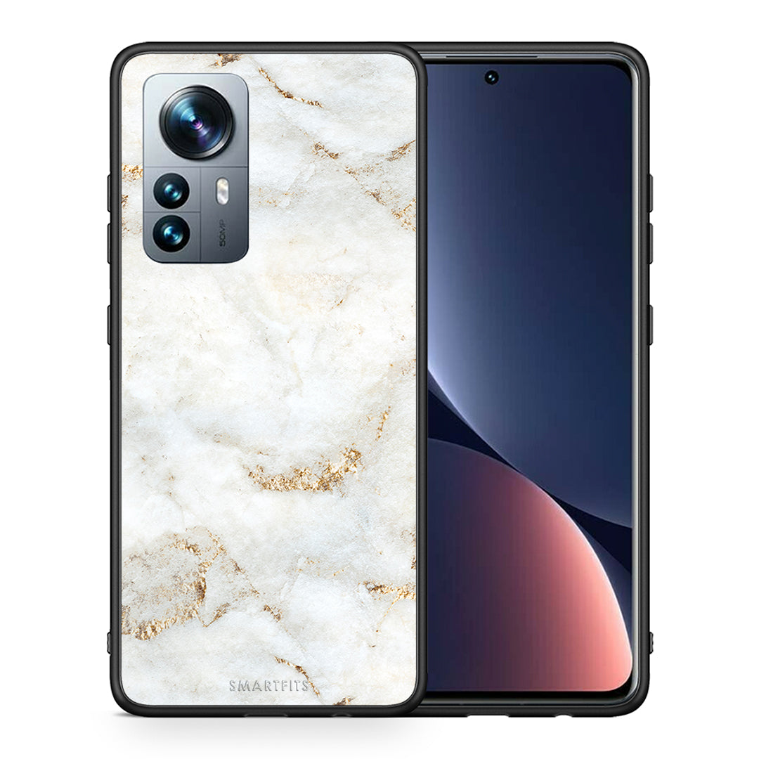 Θήκη Xiaomi 12 Pro White Gold Marble από τη Smartfits με σχέδιο στο πίσω μέρος και μαύρο περίβλημα | Xiaomi 12 Pro White Gold Marble case with colorful back and black bezels