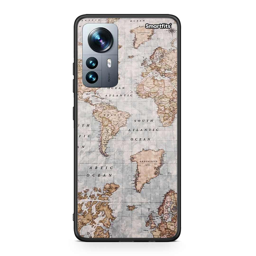 Xiaomi 12 Pro World Map θήκη από τη Smartfits με σχέδιο στο πίσω μέρος και μαύρο περίβλημα | Smartphone case with colorful back and black bezels by Smartfits