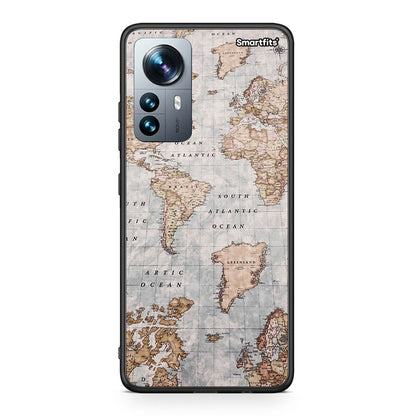 Xiaomi 12 Pro World Map θήκη από τη Smartfits με σχέδιο στο πίσω μέρος και μαύρο περίβλημα | Smartphone case with colorful back and black bezels by Smartfits