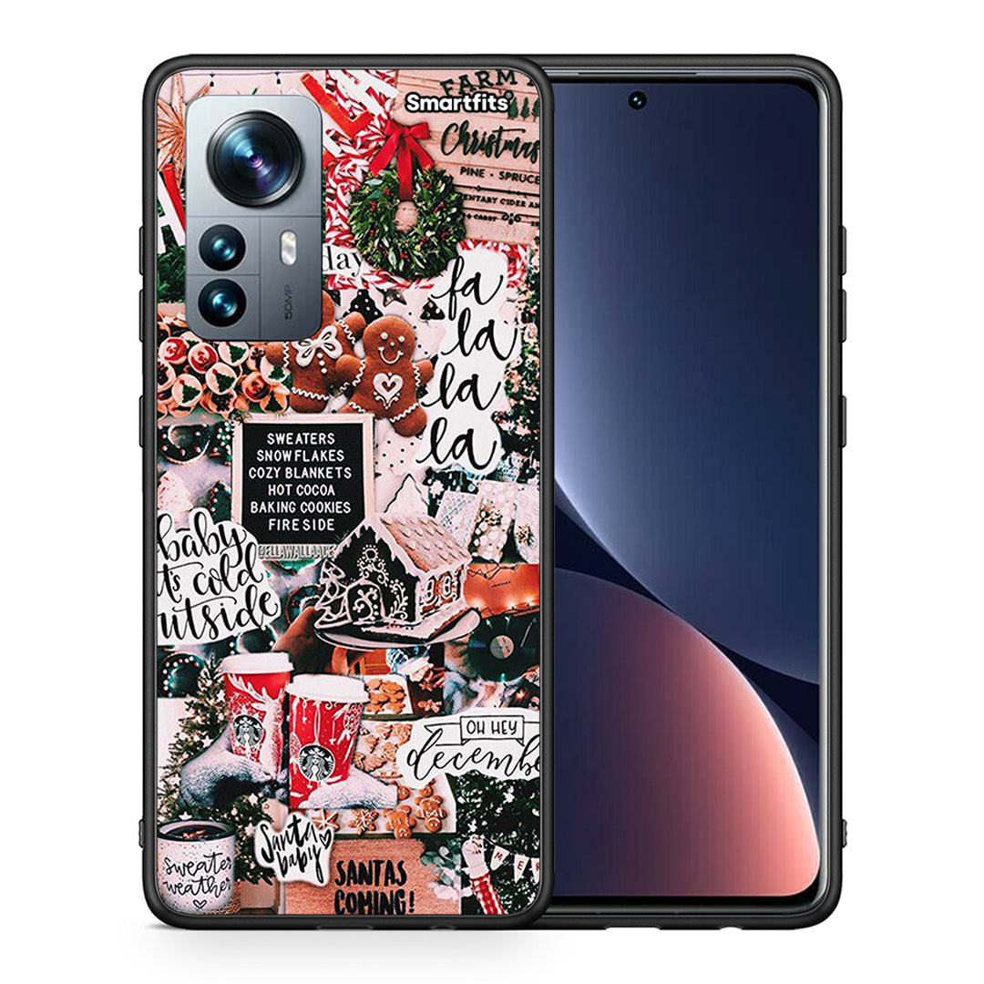 Θήκη Xiaomi 12 Pro Xmas Habbits από τη Smartfits με σχέδιο στο πίσω μέρος και μαύρο περίβλημα | Xiaomi 12 Pro Xmas Habbits case with colorful back and black bezels