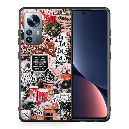 Θήκη Xiaomi 12 Pro Xmas Habbits από τη Smartfits με σχέδιο στο πίσω μέρος και μαύρο περίβλημα | Xiaomi 12 Pro Xmas Habbits case with colorful back and black bezels