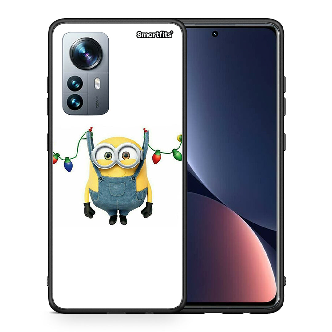 Θήκη Xiaomi 12 Pro Xmas Minion Lights από τη Smartfits με σχέδιο στο πίσω μέρος και μαύρο περίβλημα | Xiaomi 12 Pro Xmas Minion Lights case with colorful back and black bezels