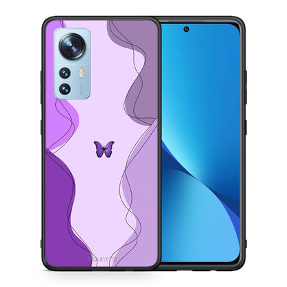 Θήκη Αγίου Βαλεντίνου Xiaomi 12 / 12X 5G Purple Mariposa από τη Smartfits με σχέδιο στο πίσω μέρος και μαύρο περίβλημα | Xiaomi 12 / 12X 5G Purple Mariposa case with colorful back and black bezels