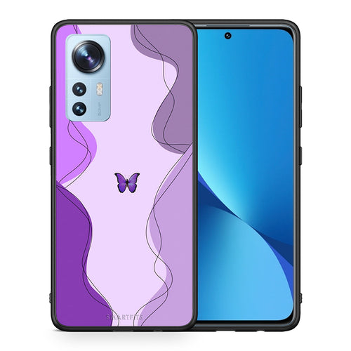 Θήκη Αγίου Βαλεντίνου Xiaomi 12 / 12X 5G Purple Mariposa από τη Smartfits με σχέδιο στο πίσω μέρος και μαύρο περίβλημα | Xiaomi 12 / 12X 5G Purple Mariposa case with colorful back and black bezels