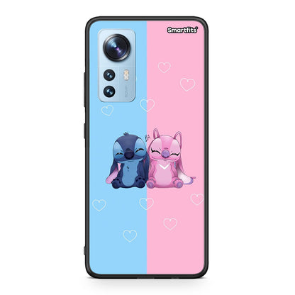 Xiaomi 12/12X 5G Stitch And Angel θήκη από τη Smartfits με σχέδιο στο πίσω μέρος και μαύρο περίβλημα | Smartphone case with colorful back and black bezels by Smartfits