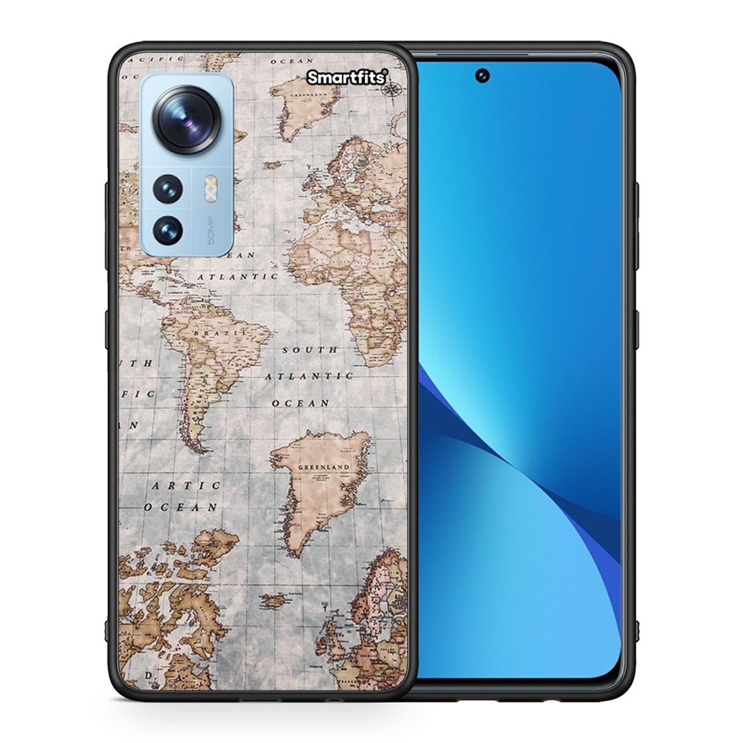 Θήκη Xiaomi 12 / 12X 5G World Map από τη Smartfits με σχέδιο στο πίσω μέρος και μαύρο περίβλημα | Xiaomi 12 / 12X 5G World Map case with colorful back and black bezels