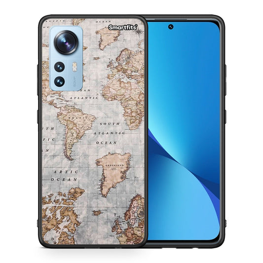 Θήκη Xiaomi 12 / 12X 5G World Map από τη Smartfits με σχέδιο στο πίσω μέρος και μαύρο περίβλημα | Xiaomi 12 / 12X 5G World Map case with colorful back and black bezels