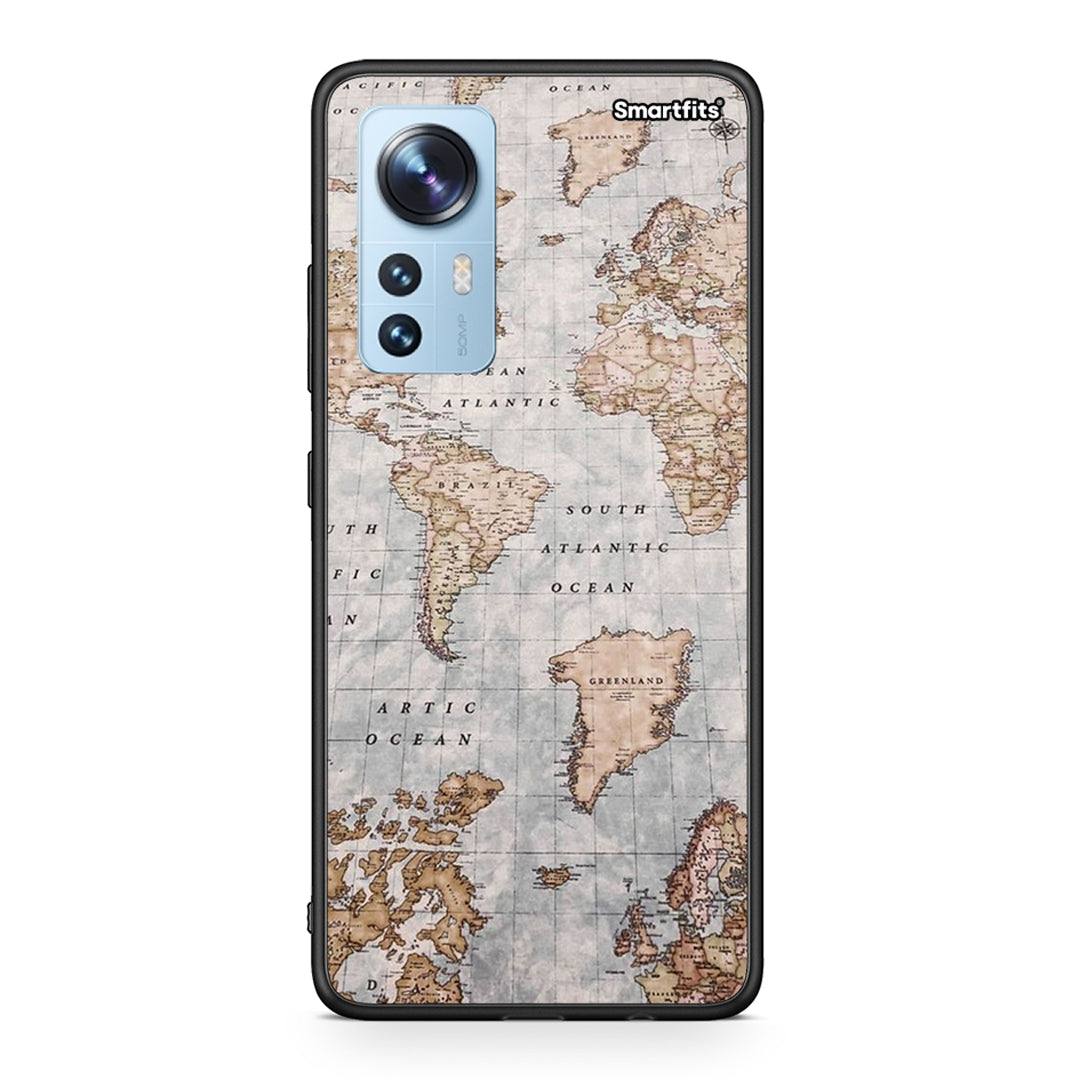 Xiaomi 12 / 12X 5G World Map Θήκη από τη Smartfits με σχέδιο στο πίσω μέρος και μαύρο περίβλημα | Smartphone case with colorful back and black bezels by Smartfits