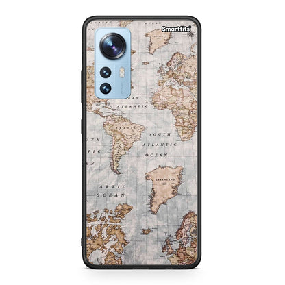 Xiaomi 12 / 12X 5G World Map Θήκη από τη Smartfits με σχέδιο στο πίσω μέρος και μαύρο περίβλημα | Smartphone case with colorful back and black bezels by Smartfits