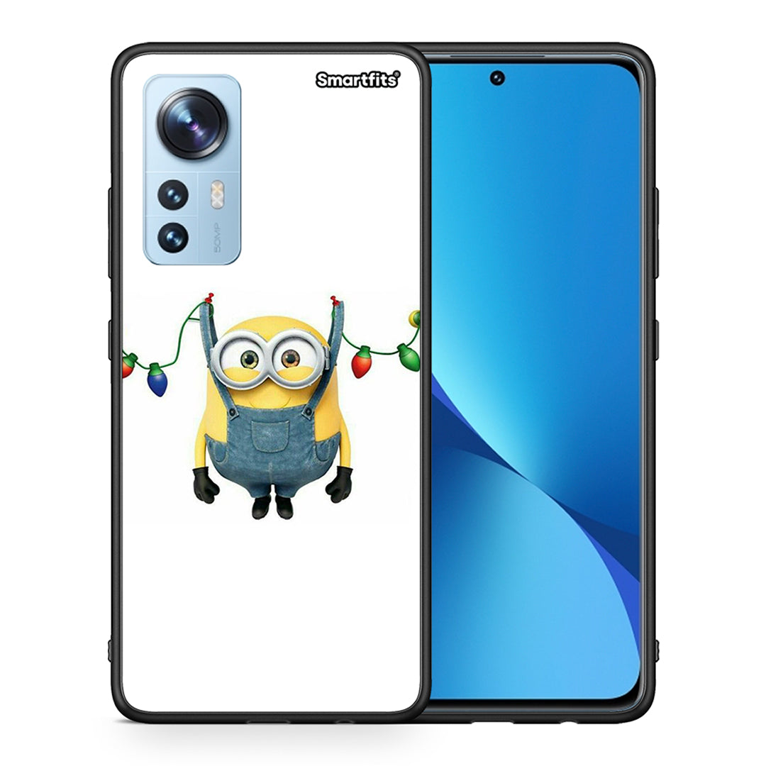 Θήκη Xiaomi 12/12X 5G Xmas Minion Lights από τη Smartfits με σχέδιο στο πίσω μέρος και μαύρο περίβλημα | Xiaomi 12/12X 5G Xmas Minion Lights case with colorful back and black bezels