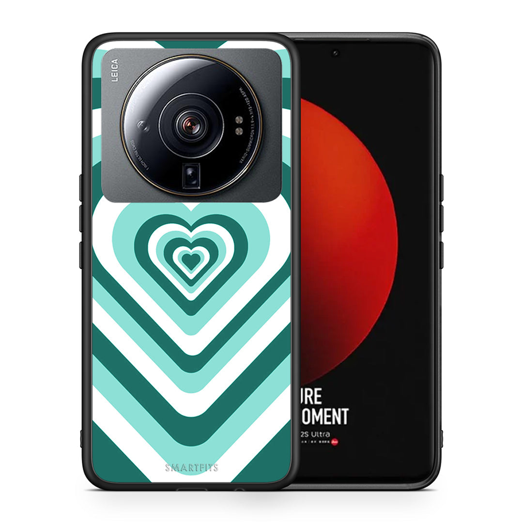 Θήκη Xiaomi 12S Ultra Green Hearts από τη Smartfits με σχέδιο στο πίσω μέρος και μαύρο περίβλημα | Xiaomi 12S Ultra Green Hearts case with colorful back and black bezels
