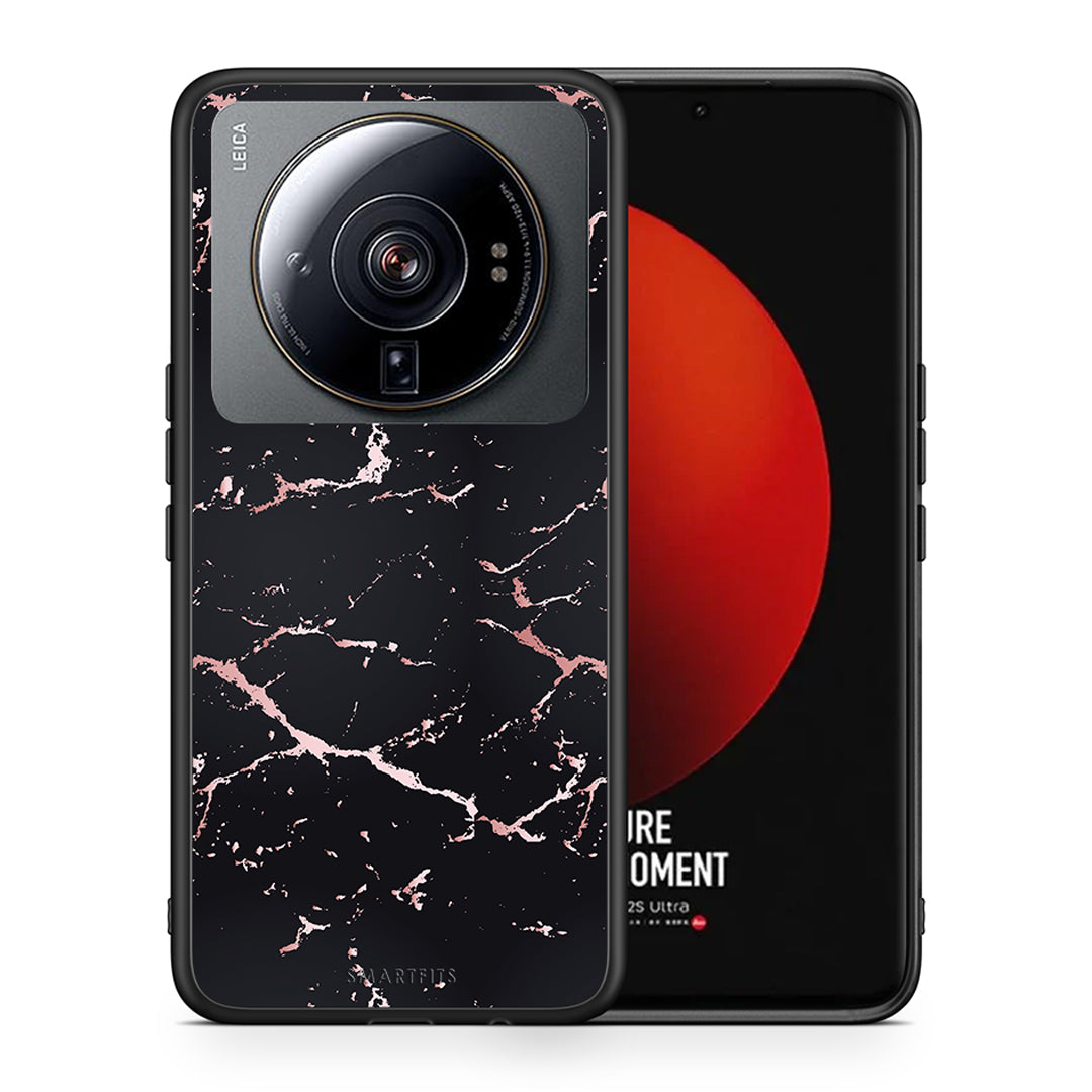 Θήκη Xiaomi 12S Ultra Black Rosegold Marble από τη Smartfits με σχέδιο στο πίσω μέρος και μαύρο περίβλημα | Xiaomi 12S Ultra Black Rosegold Marble case with colorful back and black bezels