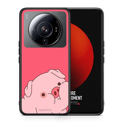 Θήκη Αγίου Βαλεντίνου Xiaomi 12S Ultra Pig Love 1 από τη Smartfits με σχέδιο στο πίσω μέρος και μαύρο περίβλημα | Xiaomi 12S Ultra Pig Love 1 case with colorful back and black bezels
