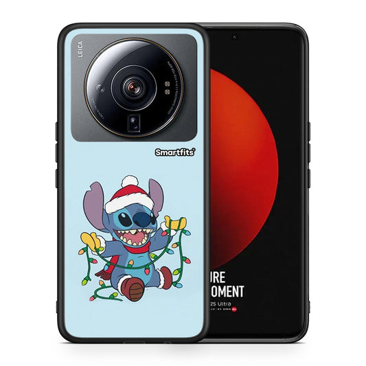 Θήκη Xiaomi 12S Ultra Santa Stich από τη Smartfits με σχέδιο στο πίσω μέρος και μαύρο περίβλημα | Xiaomi 12S Ultra Santa Stich case with colorful back and black bezels