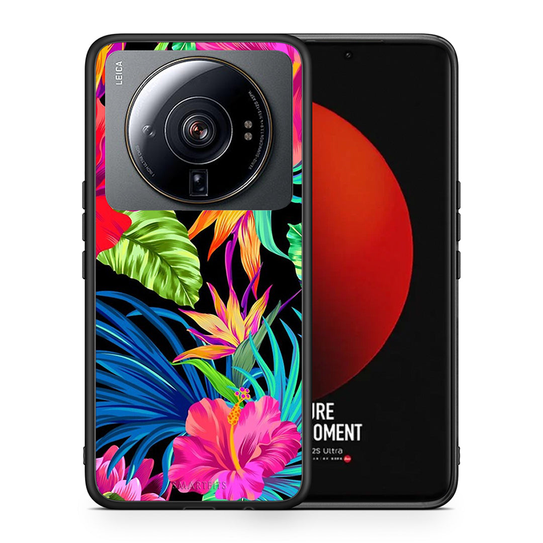 Θήκη Xiaomi 12S Ultra Tropical Flowers από τη Smartfits με σχέδιο στο πίσω μέρος και μαύρο περίβλημα | Xiaomi 12S Ultra Tropical Flowers case with colorful back and black bezels