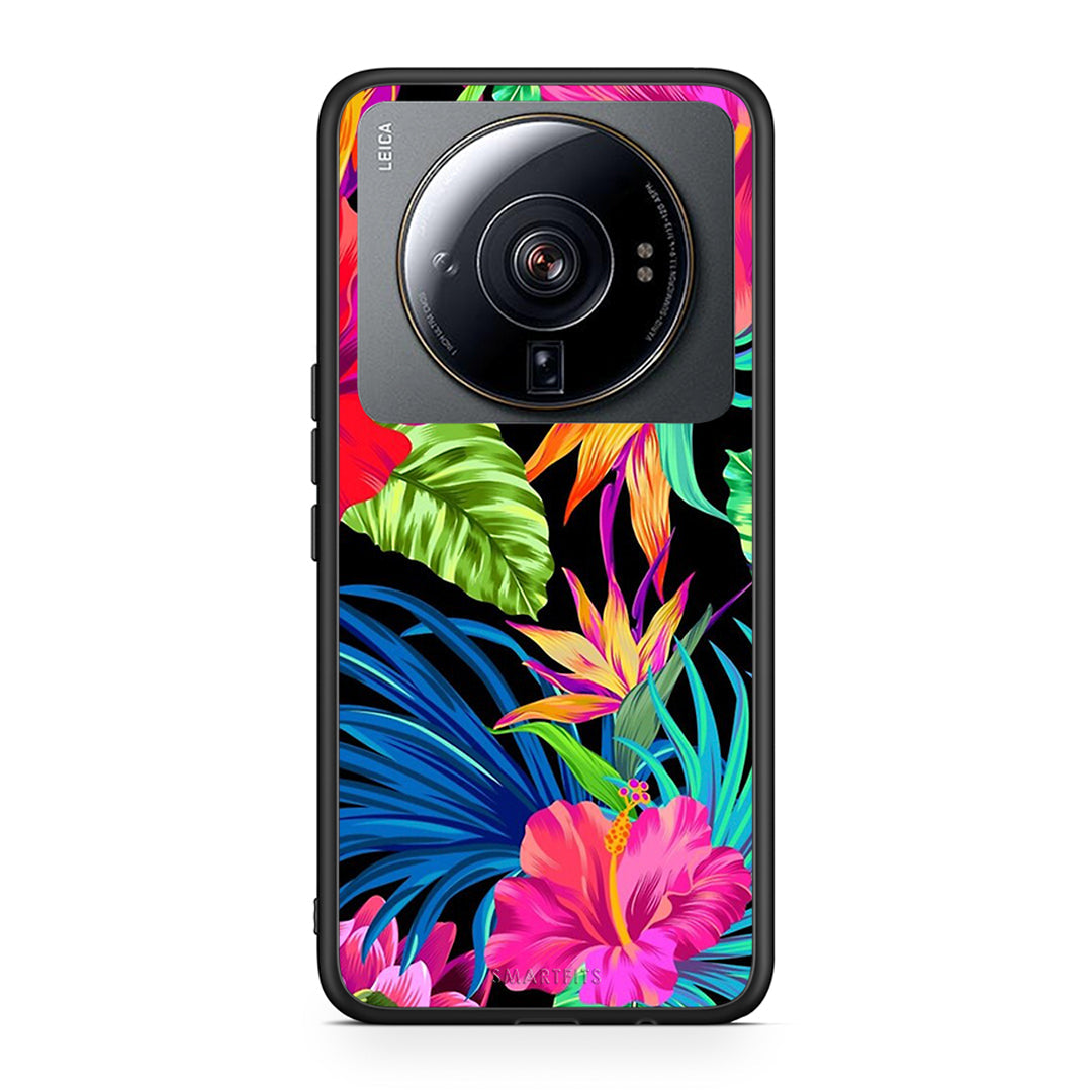Xiaomi 12S Ultra Tropical Flowers θήκη από τη Smartfits με σχέδιο στο πίσω μέρος και μαύρο περίβλημα | Smartphone case with colorful back and black bezels by Smartfits