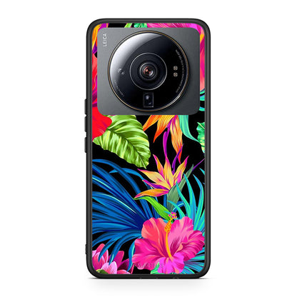 Xiaomi 12S Ultra Tropical Flowers θήκη από τη Smartfits με σχέδιο στο πίσω μέρος και μαύρο περίβλημα | Smartphone case with colorful back and black bezels by Smartfits