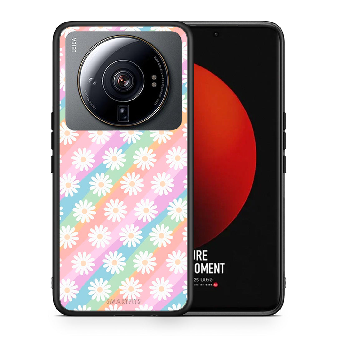 Θήκη Xiaomi 12S Ultra White Daisies από τη Smartfits με σχέδιο στο πίσω μέρος και μαύρο περίβλημα | Xiaomi 12S Ultra White Daisies case with colorful back and black bezels