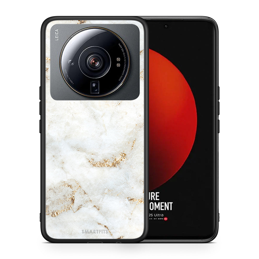 Θήκη Xiaomi 12S Ultra White Gold Marble από τη Smartfits με σχέδιο στο πίσω μέρος και μαύρο περίβλημα | Xiaomi 12S Ultra White Gold Marble case with colorful back and black bezels