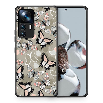 Θήκη Xiaomi 12T / K50 Ultra Butterflies Boho από τη Smartfits με σχέδιο στο πίσω μέρος και μαύρο περίβλημα | Xiaomi 12T / K50 Ultra Butterflies Boho case with colorful back and black bezels