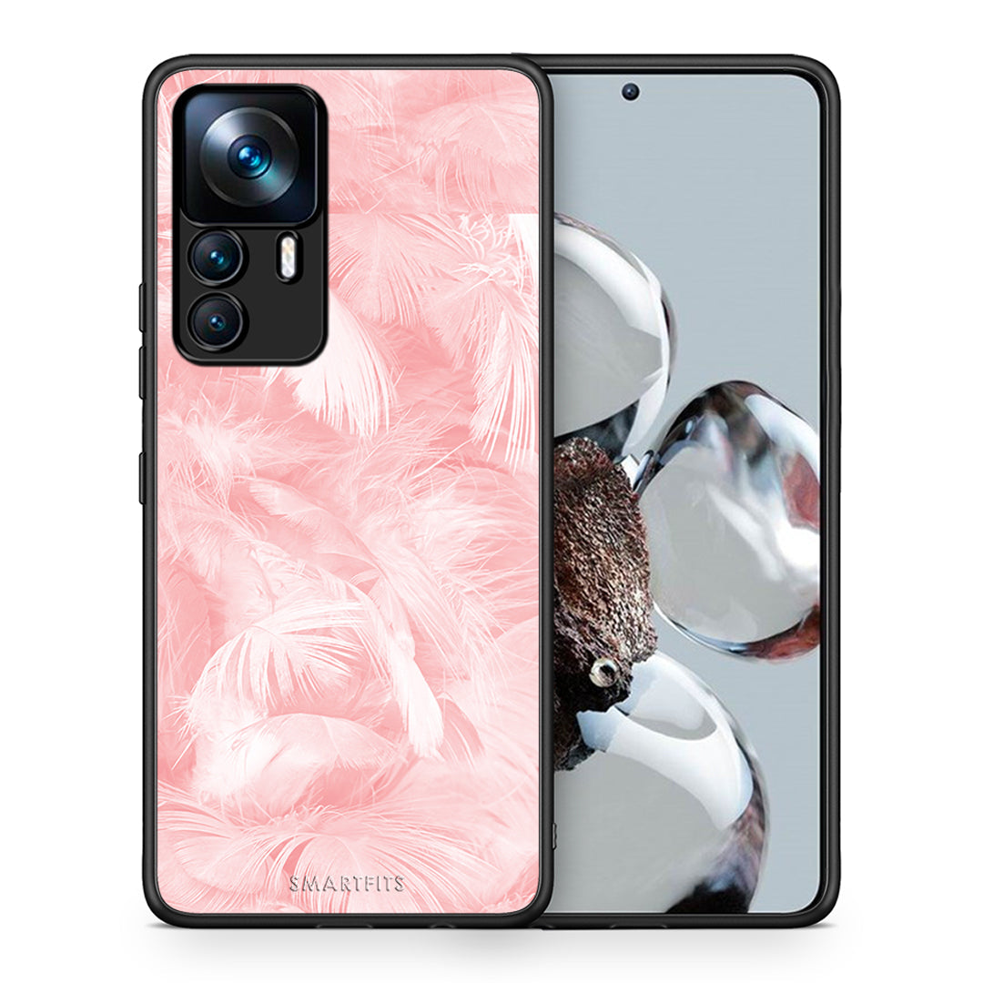 Θήκη Xiaomi 12T / K50 Ultra Pink Feather Boho από τη Smartfits με σχέδιο στο πίσω μέρος και μαύρο περίβλημα | Xiaomi 12T / K50 Ultra Pink Feather Boho case with colorful back and black bezels
