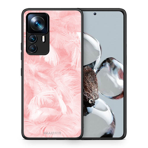 Θήκη Xiaomi 12T / K50 Ultra Pink Feather Boho από τη Smartfits με σχέδιο στο πίσω μέρος και μαύρο περίβλημα | Xiaomi 12T / K50 Ultra Pink Feather Boho case with colorful back and black bezels