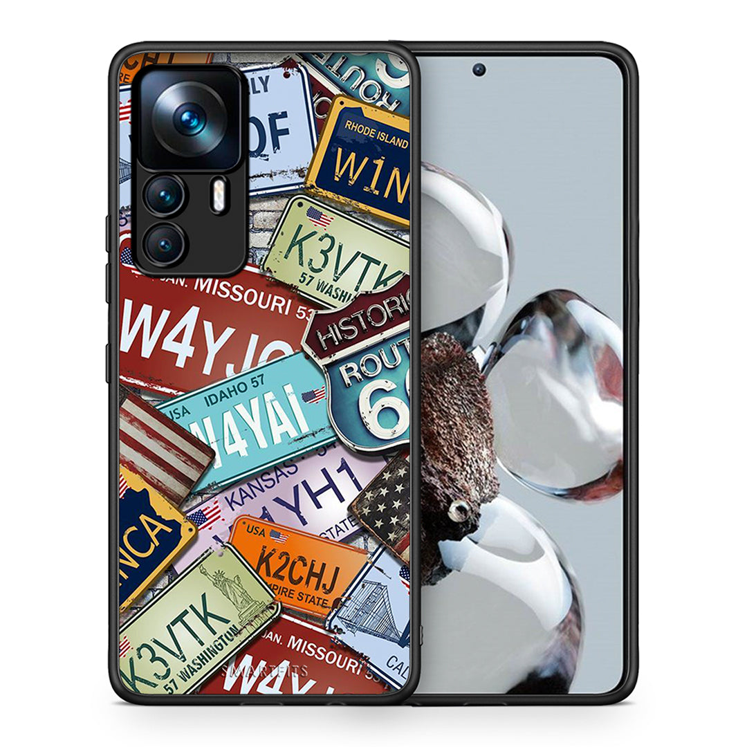 Θήκη Xiaomi 12T / K50 Ultra Car Plates από τη Smartfits με σχέδιο στο πίσω μέρος και μαύρο περίβλημα | Xiaomi 12T / K50 Ultra Car Plates case with colorful back and black bezels
