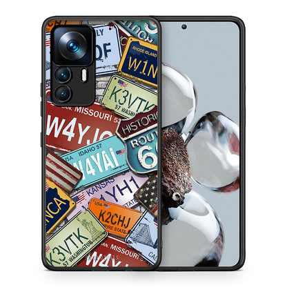 Θήκη Xiaomi 12T / K50 Ultra Car Plates από τη Smartfits με σχέδιο στο πίσω μέρος και μαύρο περίβλημα | Xiaomi 12T / K50 Ultra Car Plates case with colorful back and black bezels