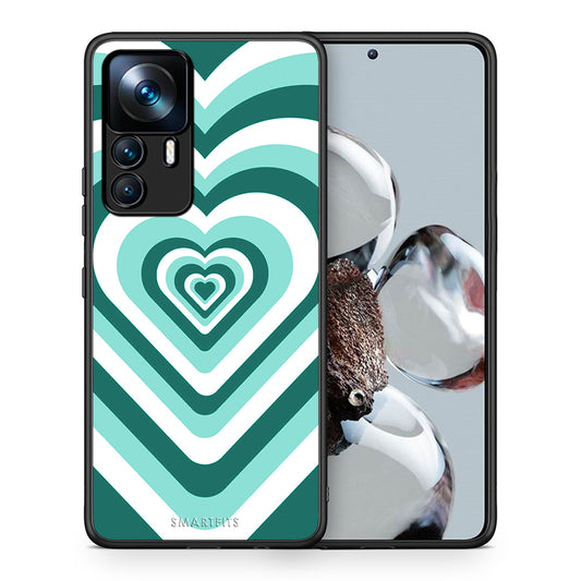 Θήκη Xiaomi 12T / K50 Ultra Green Hearts από τη Smartfits με σχέδιο στο πίσω μέρος και μαύρο περίβλημα | Xiaomi 12T / K50 Ultra Green Hearts case with colorful back and black bezels