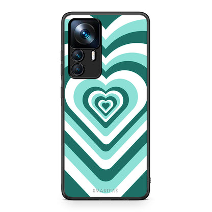 Xiaomi 12T / K50 Ultra Green Hearts θήκη από τη Smartfits με σχέδιο στο πίσω μέρος και μαύρο περίβλημα | Smartphone case with colorful back and black bezels by Smartfits
