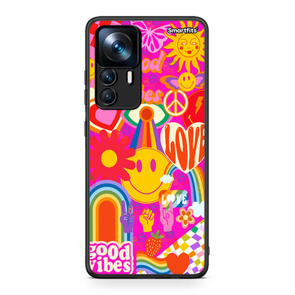 Xiaomi 12T / K50 Ultra Hippie Love θήκη από τη Smartfits με σχέδιο στο πίσω μέρος και μαύρο περίβλημα | Smartphone case with colorful back and black bezels by Smartfits