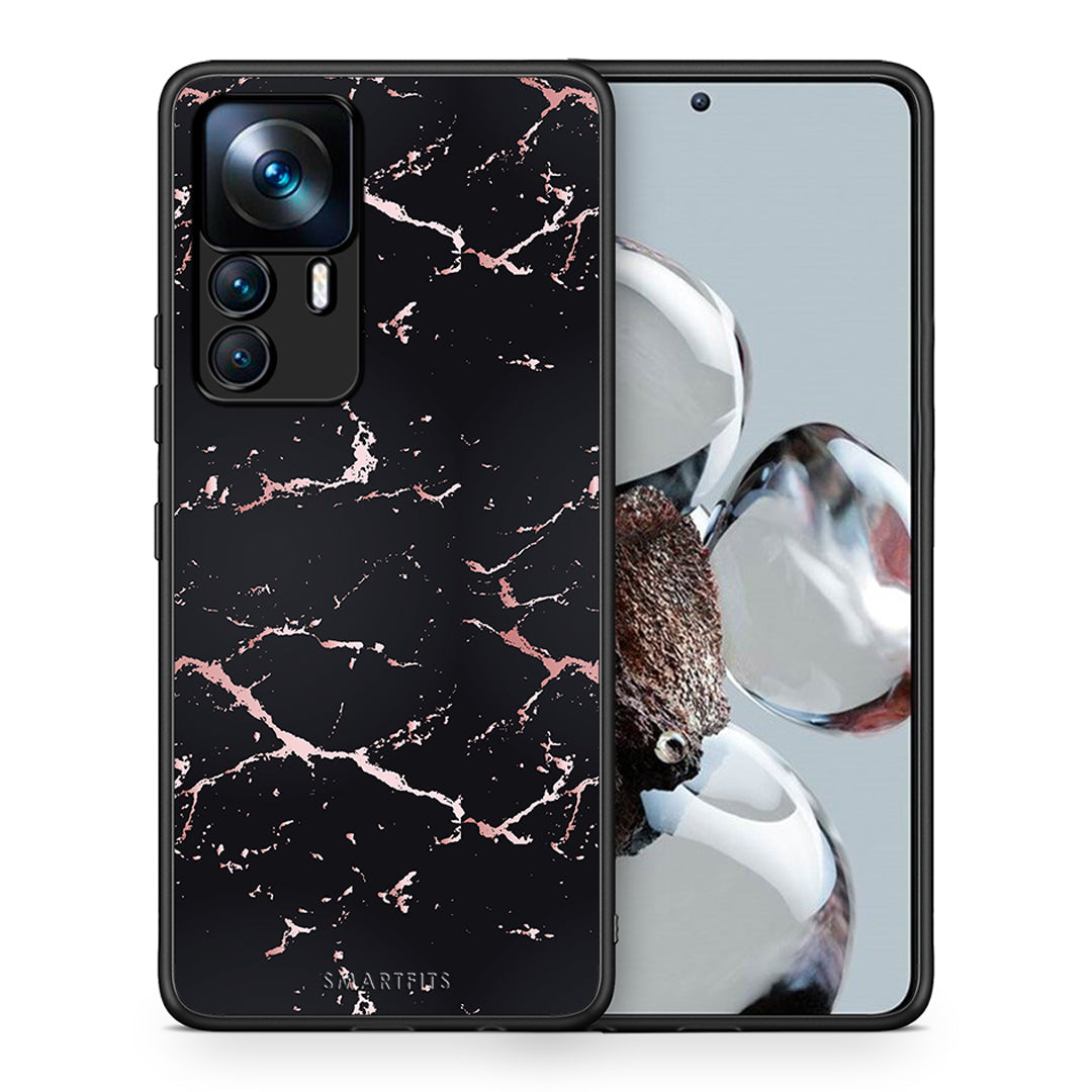 Θήκη Xiaomi 12T / K50 Ultra Black Rosegold Marble από τη Smartfits με σχέδιο στο πίσω μέρος και μαύρο περίβλημα | Xiaomi 12T / K50 Ultra Black Rosegold Marble case with colorful back and black bezels