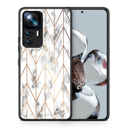 Θήκη Xiaomi 12T / K50 Ultra Gold Geometric Marble από τη Smartfits με σχέδιο στο πίσω μέρος και μαύρο περίβλημα | Xiaomi 12T / K50 Ultra Gold Geometric Marble case with colorful back and black bezels