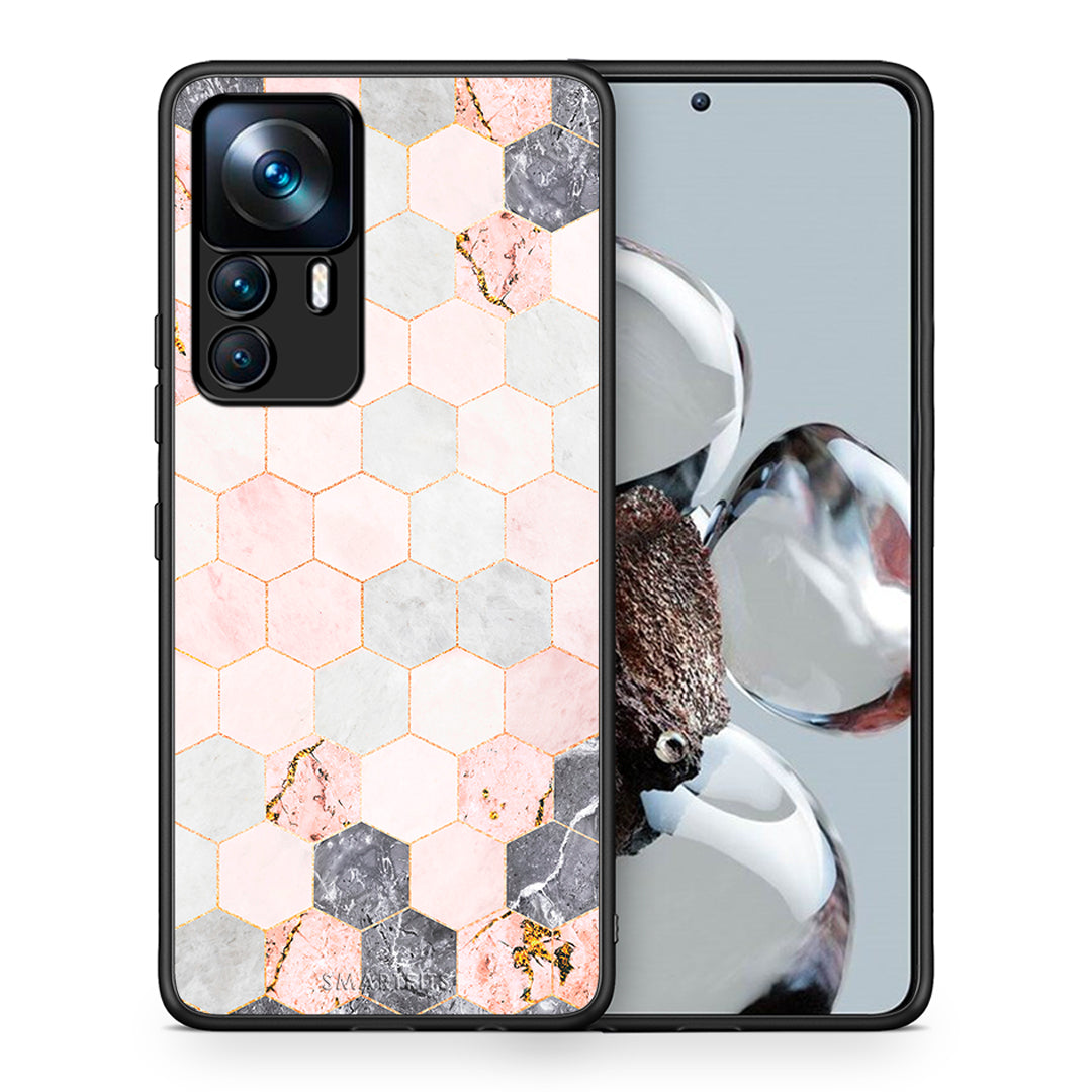 Θήκη Xiaomi 12T / K50 Ultra Hexagon Pink Marble από τη Smartfits με σχέδιο στο πίσω μέρος και μαύρο περίβλημα | Xiaomi 12T / K50 Ultra Hexagon Pink Marble case with colorful back and black bezels