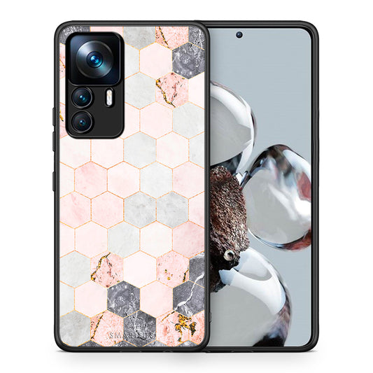 Θήκη Xiaomi 12T / K50 Ultra Hexagon Pink Marble από τη Smartfits με σχέδιο στο πίσω μέρος και μαύρο περίβλημα | Xiaomi 12T / K50 Ultra Hexagon Pink Marble case with colorful back and black bezels