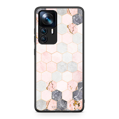 4 - Xiaomi 12T / K50 Ultra Hexagon Pink Marble case, cover, bumper