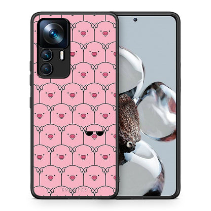 Θήκη Xiaomi 12T / K50 Ultra Pig Glasses από τη Smartfits με σχέδιο στο πίσω μέρος και μαύρο περίβλημα | Xiaomi 12T / K50 Ultra Pig Glasses case with colorful back and black bezels