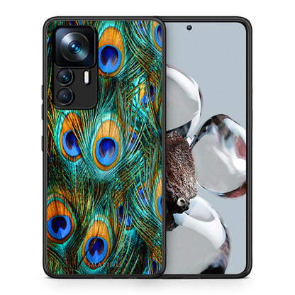 Θήκη Xiaomi 12T / K50 Ultra Real Peacock Feathers από τη Smartfits με σχέδιο στο πίσω μέρος και μαύρο περίβλημα | Xiaomi 12T / K50 Ultra Real Peacock Feathers case with colorful back and black bezels