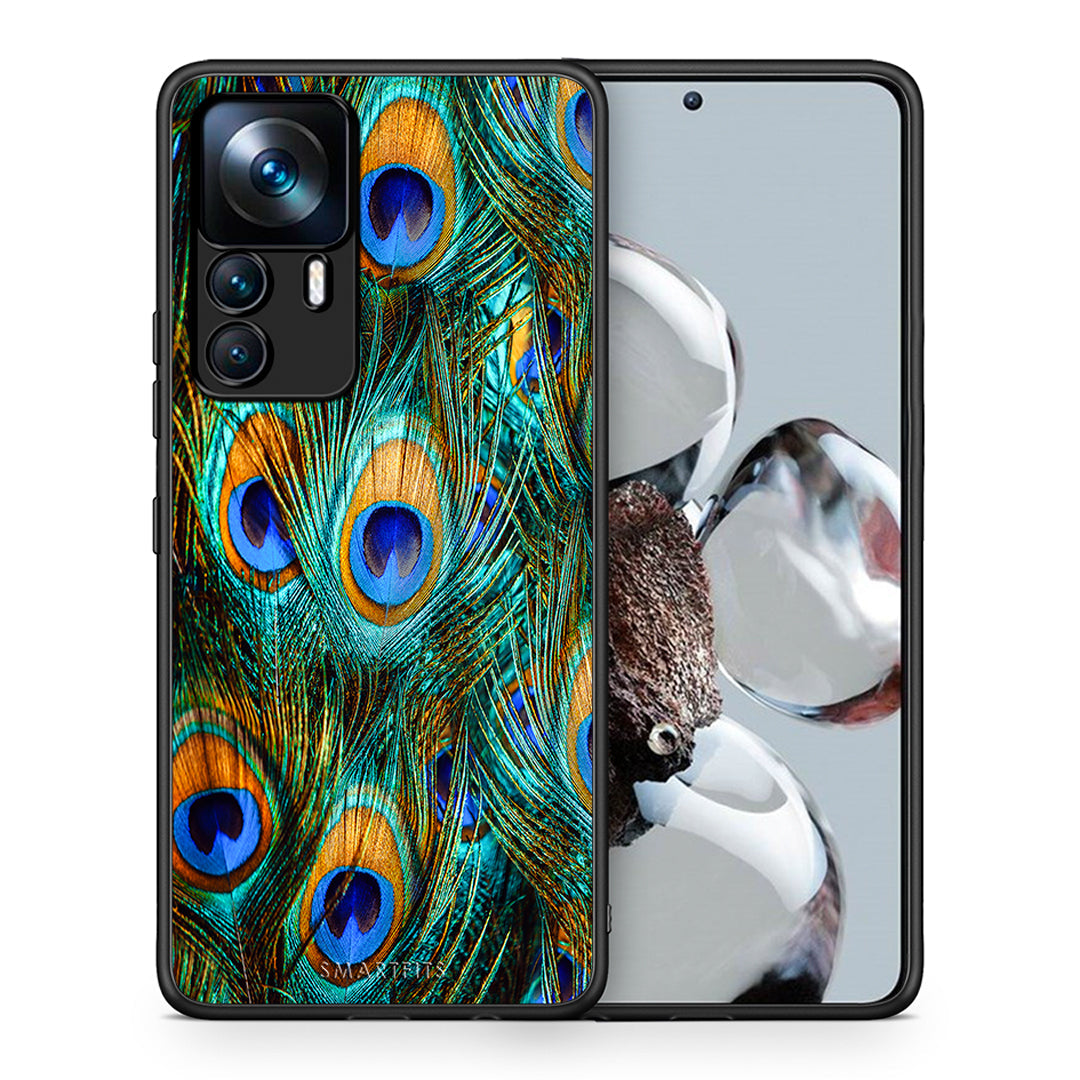 Θήκη Xiaomi 12T / K50 Ultra Real Peacock Feathers από τη Smartfits με σχέδιο στο πίσω μέρος και μαύρο περίβλημα | Xiaomi 12T / K50 Ultra Real Peacock Feathers case with colorful back and black bezels
