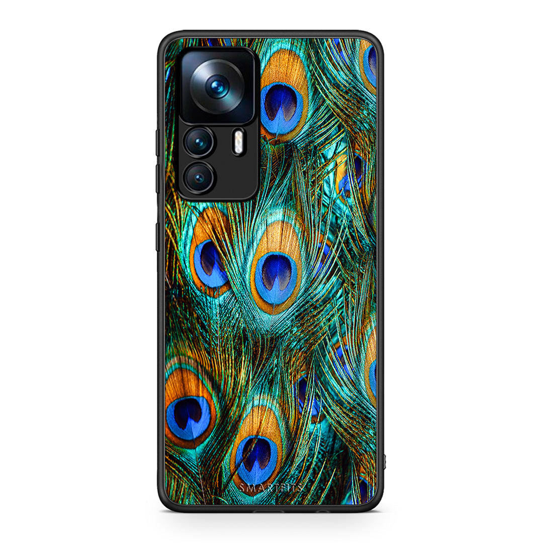 Xiaomi 12T / K50 Ultra Real Peacock Feathers θήκη από τη Smartfits με σχέδιο στο πίσω μέρος και μαύρο περίβλημα | Smartphone case with colorful back and black bezels by Smartfits