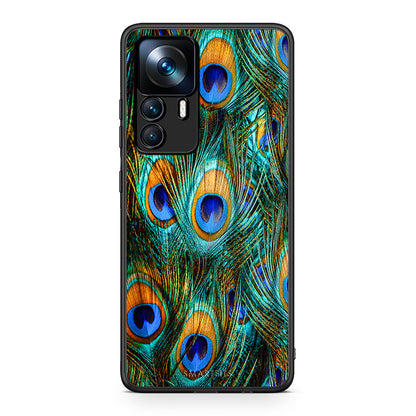 Xiaomi 12T / K50 Ultra Real Peacock Feathers θήκη από τη Smartfits με σχέδιο στο πίσω μέρος και μαύρο περίβλημα | Smartphone case with colorful back and black bezels by Smartfits