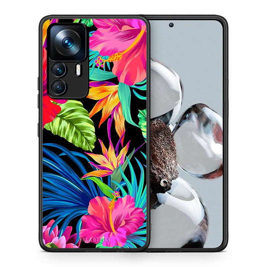 Θήκη Xiaomi 12T / K50 Ultra Tropical Flowers από τη Smartfits με σχέδιο στο πίσω μέρος και μαύρο περίβλημα | Xiaomi 12T / K50 Ultra Tropical Flowers case with colorful back and black bezels