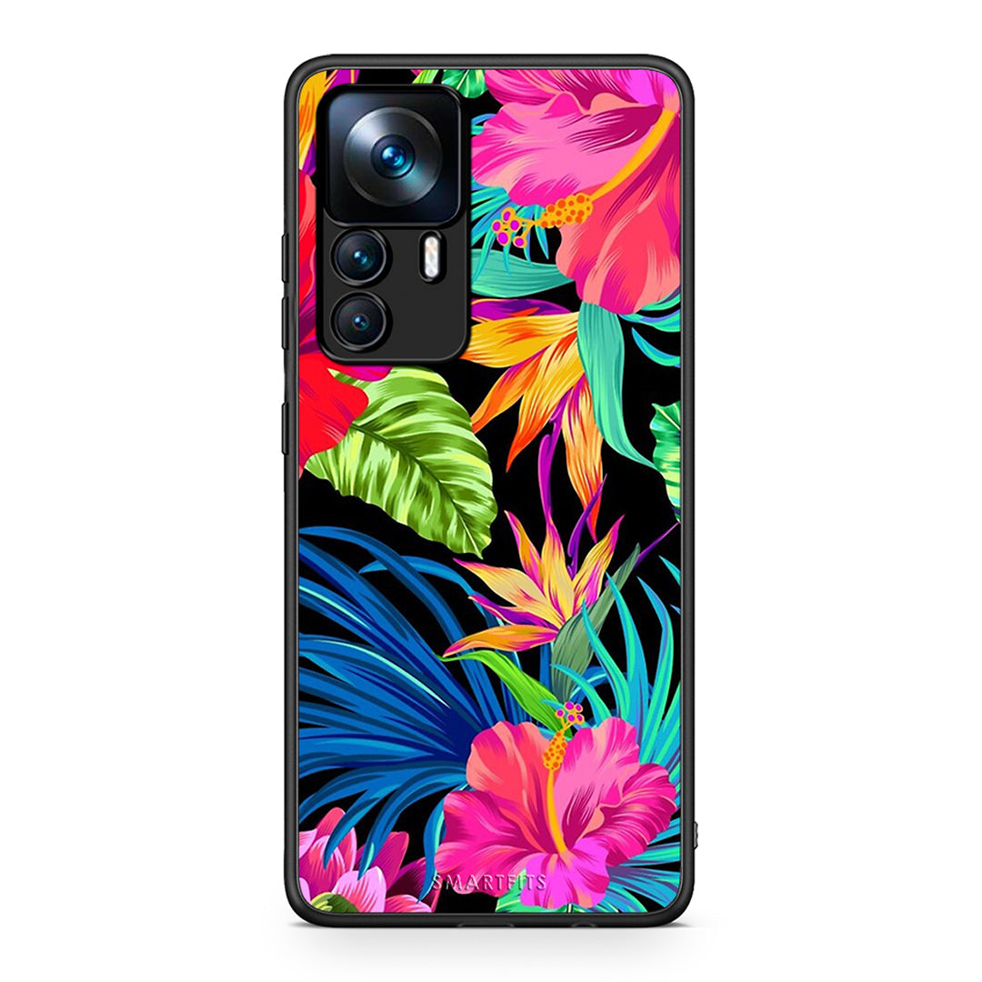 Xiaomi 12T / 12T Pro / K50 Ultra Tropical Flowers θήκη από τη Smartfits με σχέδιο στο πίσω μέρος και μαύρο περίβλημα | Smartphone case with colorful back and black bezels by Smartfits
