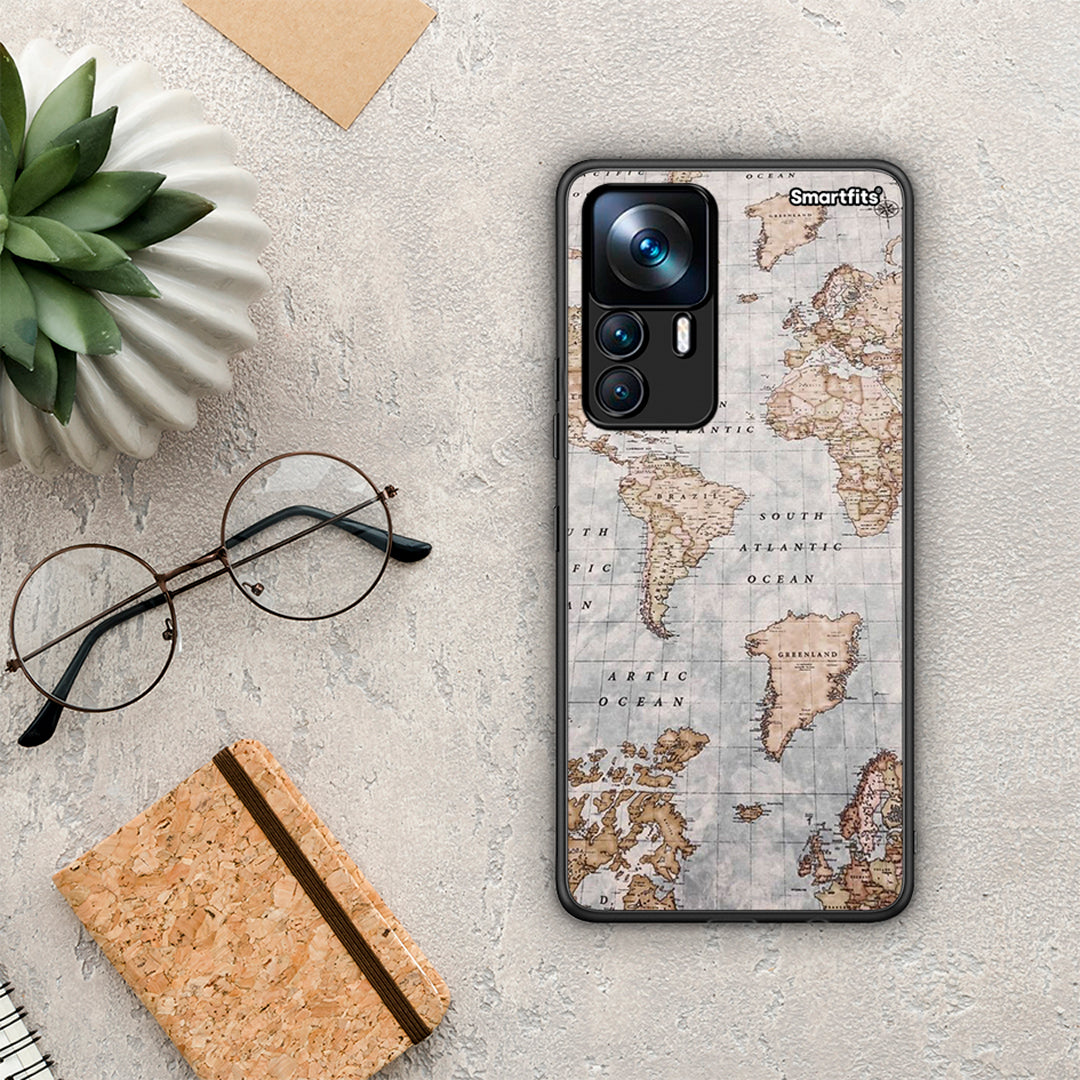 Xiaomi 12T / K50 Ultra World Map θήκη από τη Smartfits με σχέδιο στο πίσω μέρος και μαύρο περίβλημα | Smartphone case with colorful back and black bezels by Smartfits