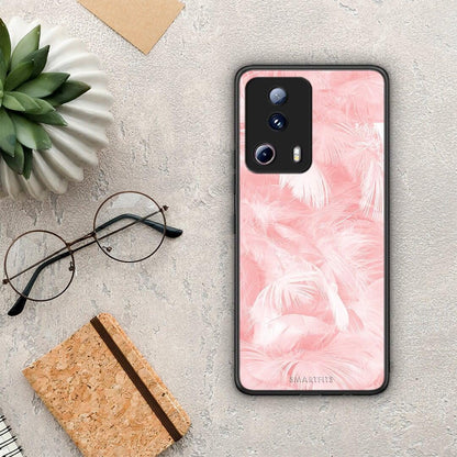 Θήκη Xiaomi 13 Lite 5G Boho Pink Feather από τη Smartfits με σχέδιο στο πίσω μέρος και μαύρο περίβλημα | Xiaomi 13 Lite 5G Boho Pink Feather Case with Colorful Back and Black Bezels